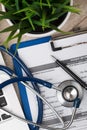 Close-up view of medical doctorÃ¢â¬â¢s working table Royalty Free Stock Photo